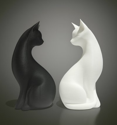 3D Modern Kedi Heykelleri - Siyah Beyaz Dekoratif Figürler | Neptune Studio
