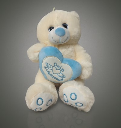 Mavi Kalpli Peluş Ayıcık – Koruyucu Melek Temalı Sevimli Oyuncak