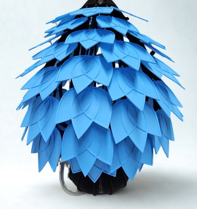 3D Baskı Işıklı Mavi Gri Abajur – Yaprak Tasarımlı Modern Lamba