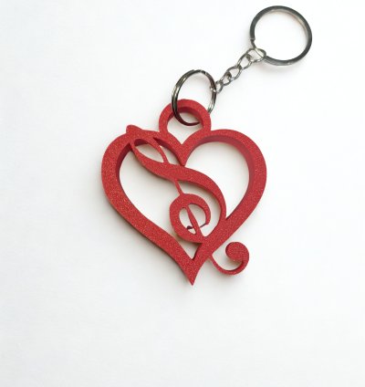 3D Baskı Kalp ve Sol Anahtarı Figürlü Anahtarlık – Müzikseverlere Özel Tasarım