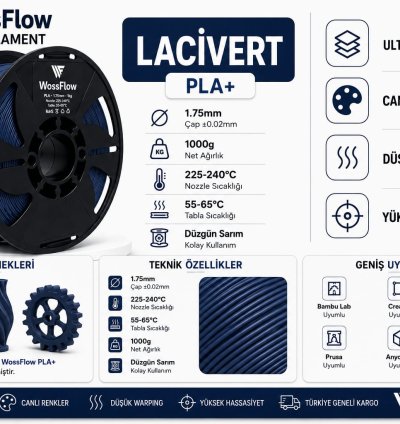 Wossflow Lacivert PLA Plus (PLA+) 3D Yazıcı Filamenti 1.75mm 1 kg