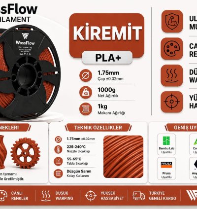 Wossflow Kiremit PLA Plus (PLA+) 3D Yazıcı Filamenti 1.75mm 1 kg