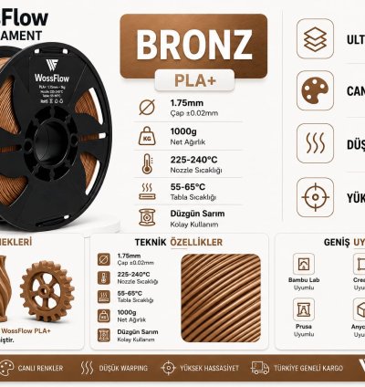 Wossflow Bronz PLA Plus (PLA+) 3D Yazıcı Filamenti 1.75mm 1 kg