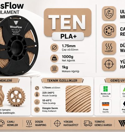 Wossflow Ten PLA Plus (PLA+) 3D Yazıcı Filamenti 1.75mm 1 kg
