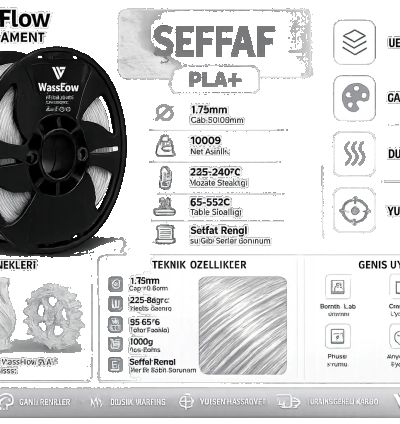 Wossflow Şeffaf PLA Plus (PLA+) 3D Yazıcı Filamenti 1.75mm 1 kg