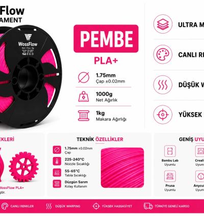 Wossflow Pembe PLA Plus (PLA+) 3D Yazıcı Filamenti 1.75mm 1 kg