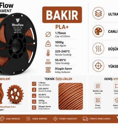 Wossflow Bakır PLA Plus (PLA+) 3D Yazıcı Filamenti 1.75mm 1 kg